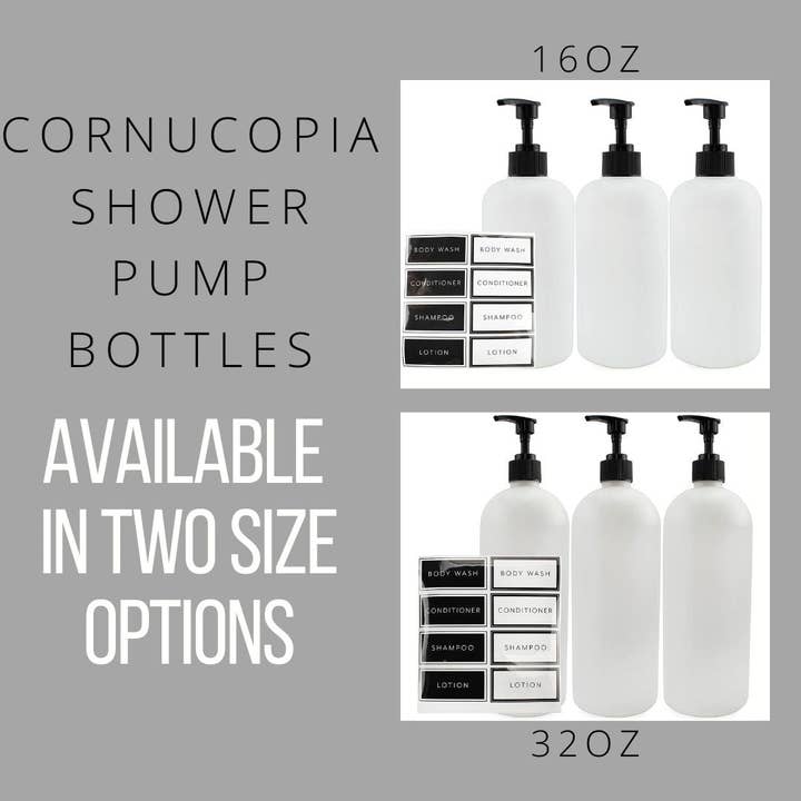 Cornucopia Shower Pump Bottles (Set of 3) for wholesale by Kurated Korner