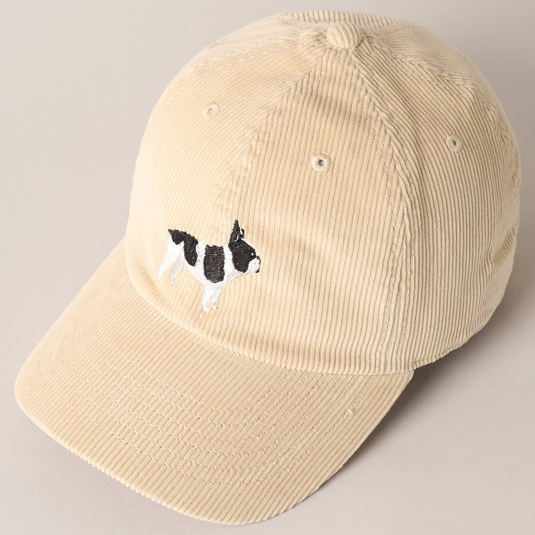 Fashion City - Wholesale Baseball Cap - Unisex - French Bulldog Embroidered Corduroy Baseball Cap4