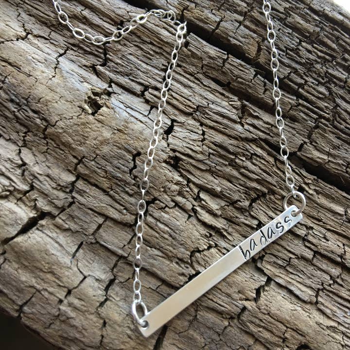 badass handstamped skinny bar necklace for wholesale by BadAss Baubles and Things