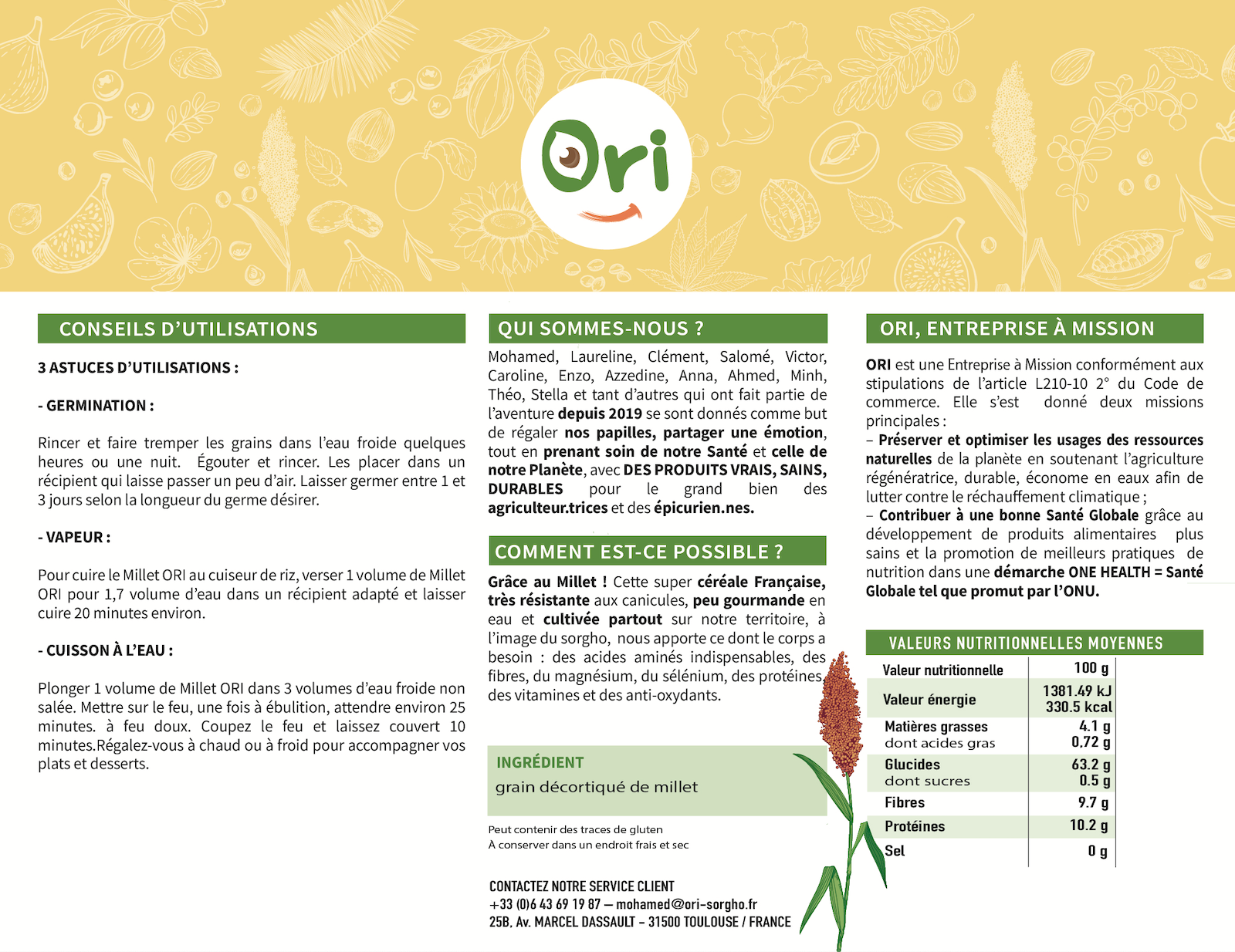ORI SAS - Wholesale Whole Grains - Millet Hulled Grain (Organic and gluten-free) - 500g1