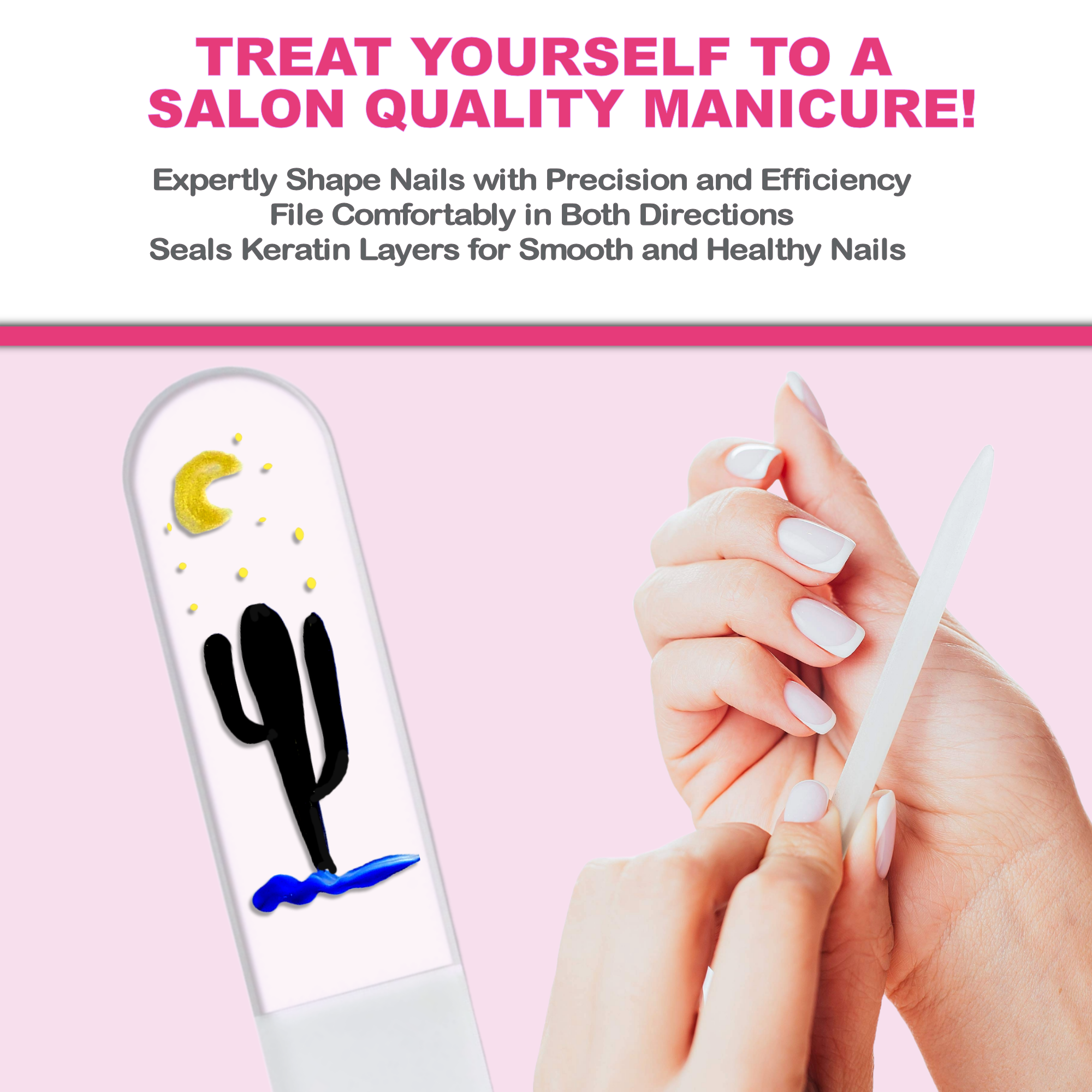 Classy Nail Files - Wholesale Nail File - Night Cactus Southwest Desert Hand Painted Crystal Nail File3