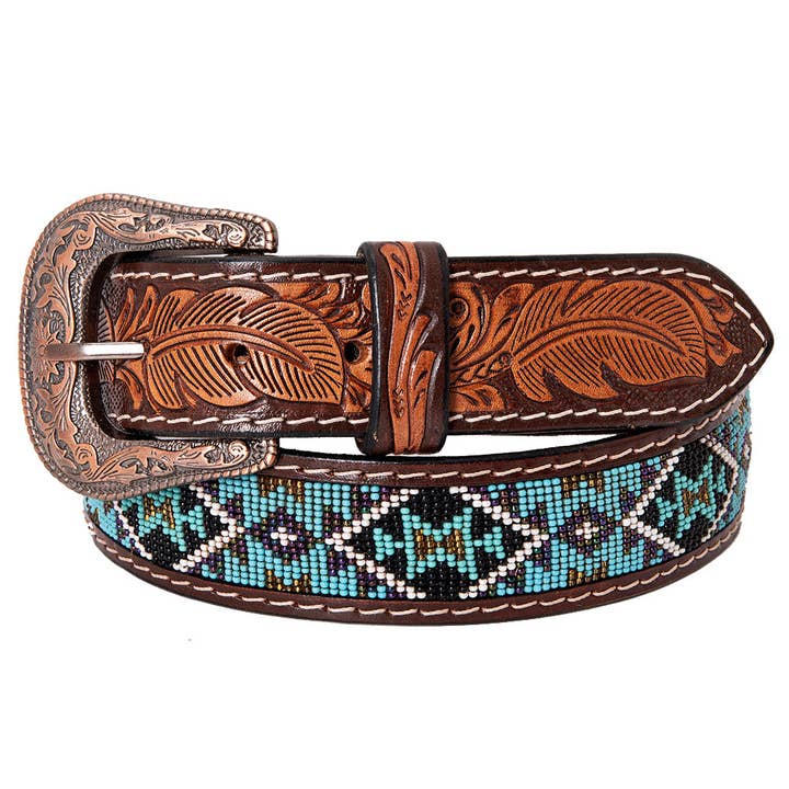HILASON - Wholesale Belt - Unisex - Hand Carved Western Leather Men Women Belt Beaded