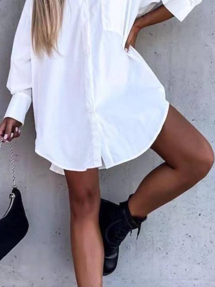 15945 plain long oversized shirt for wholesale by LORIANE