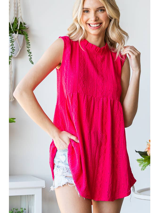 7th Ray - Wholesale Blouse - Women's - Textured Lace Ruffle Mock Neck keyhole Baby Doll Top T5088