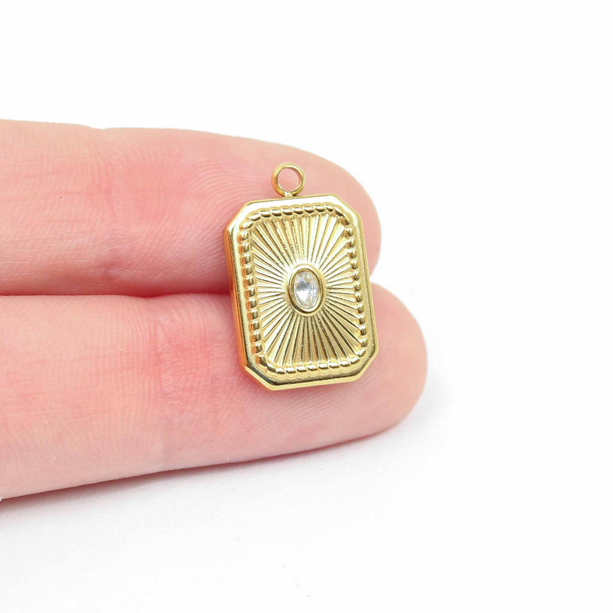 WJW – wholesale Individuell berlock/hänge – WJW 18K guldbelagd rektangulär Sunburst-berlock med kristall11