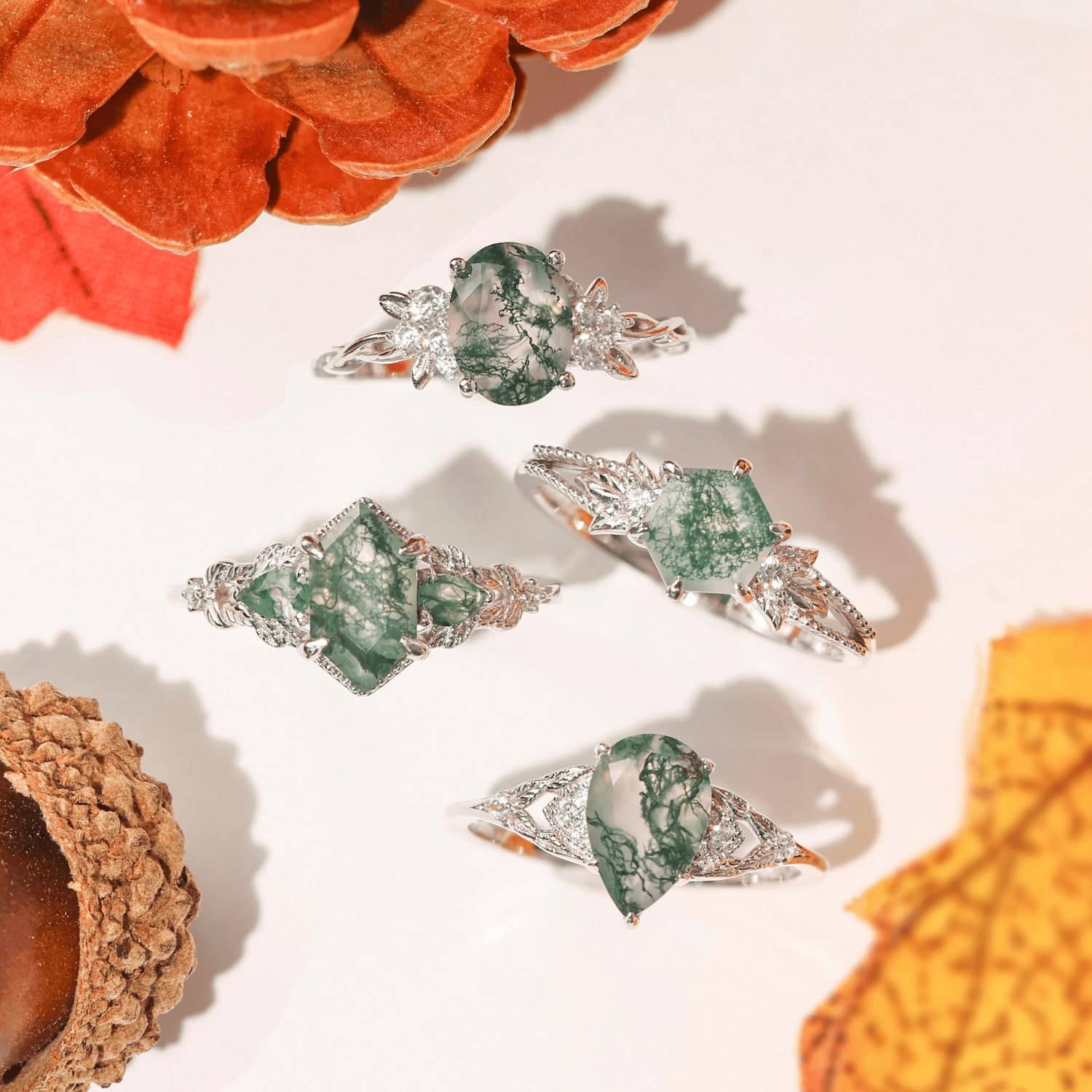 Azura Jewelry - Vente Anneau/bague à empiler - Bague en agate Gardenia Moss 8