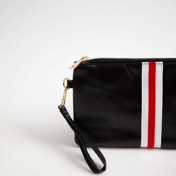 Funky Monkey Fashion - Wholesale Wristlet - $2.97 Closeout Preppy Stripe Zipper Clutch - Red/White