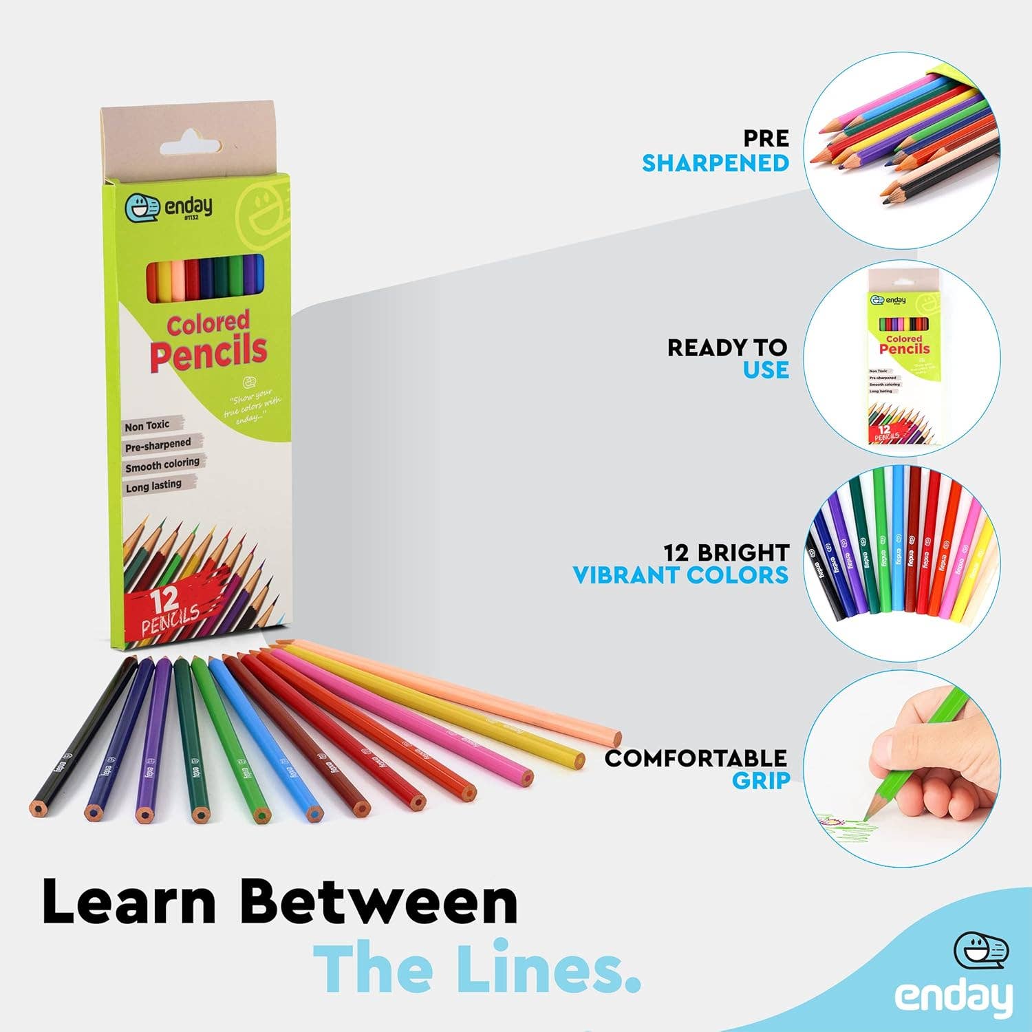 enday – Engroshandel Farvetblyant – enday 12 farveblyanter, forspidsede farveblyanter5