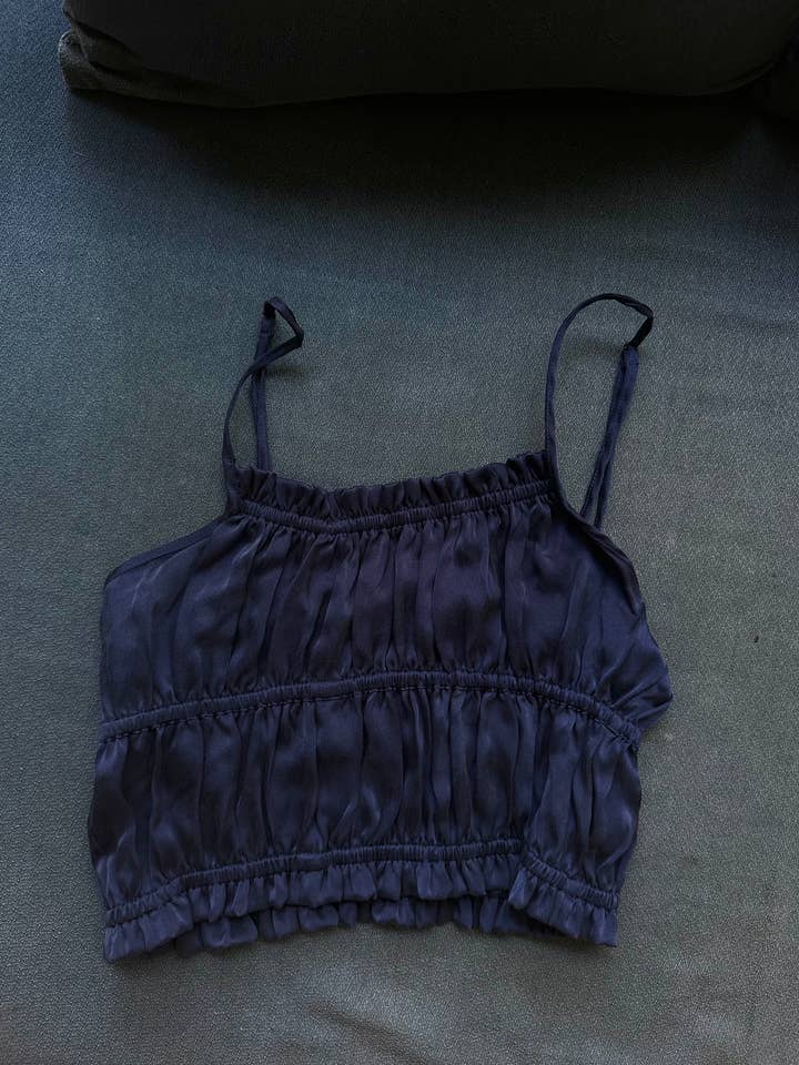 Aquamarine Blue Silk Crop-Top, Frida, Organic Peace silk for wholesale by RIMMBA