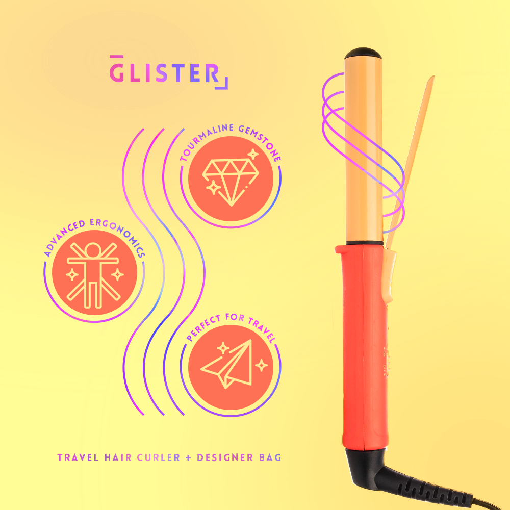 Glister – Ferro/varinha de frisar por atacado – Glister Mini Curls Modelador de Cabelo de Viagem com Molas + Bolsa Designer4
