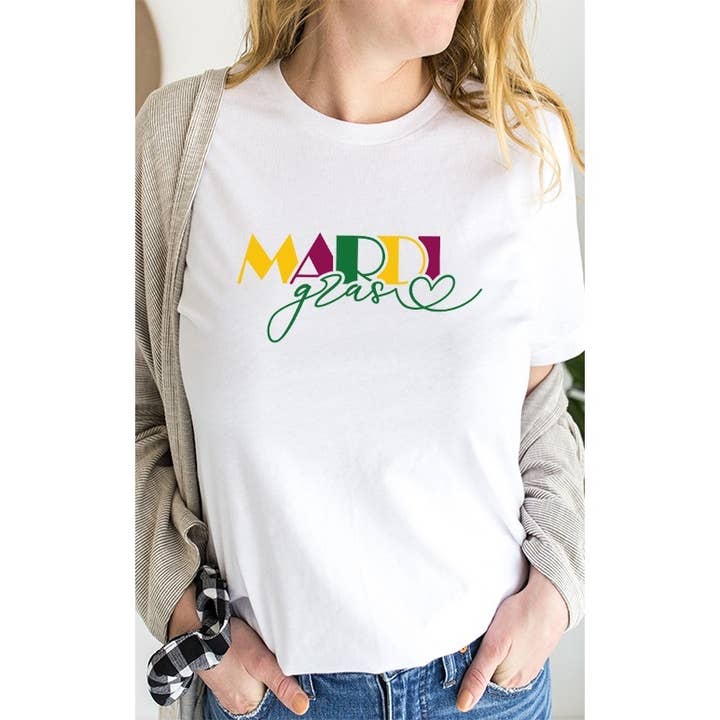 Mardi Gras Heart Graphic Tee for wholesale by Select Apparel
