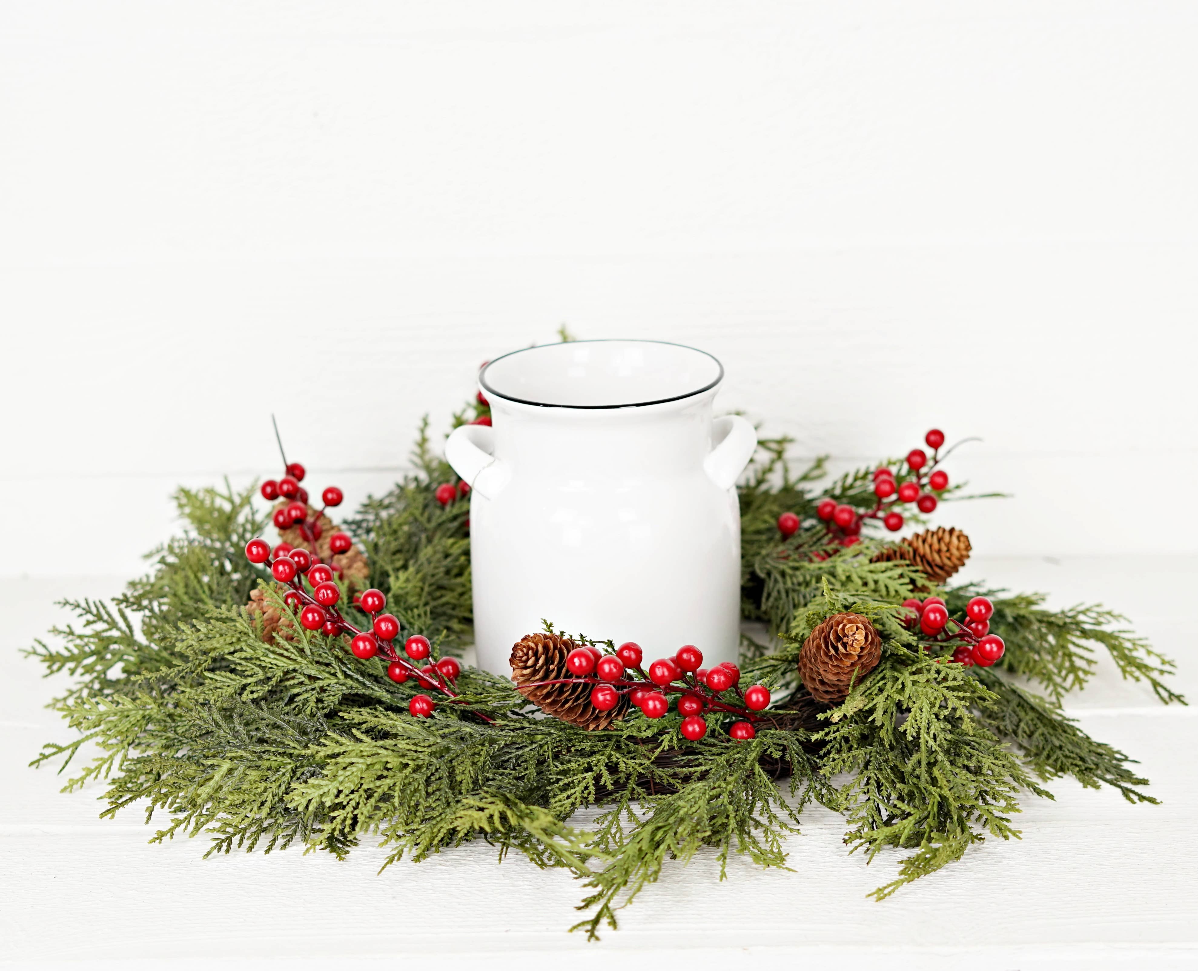 Holiday Depot Inc. - Wholesale Wreath - 510050- 22in Twig Wreath-Superior Real Touch Mix Cedar w.Red6