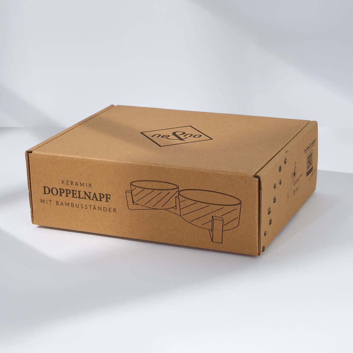 ne&no - Wholesale Pet Bowl - Cat/Dog - ne&no® Ceramic Double Feeding Bowl with Bamboo Stand I Set of 22