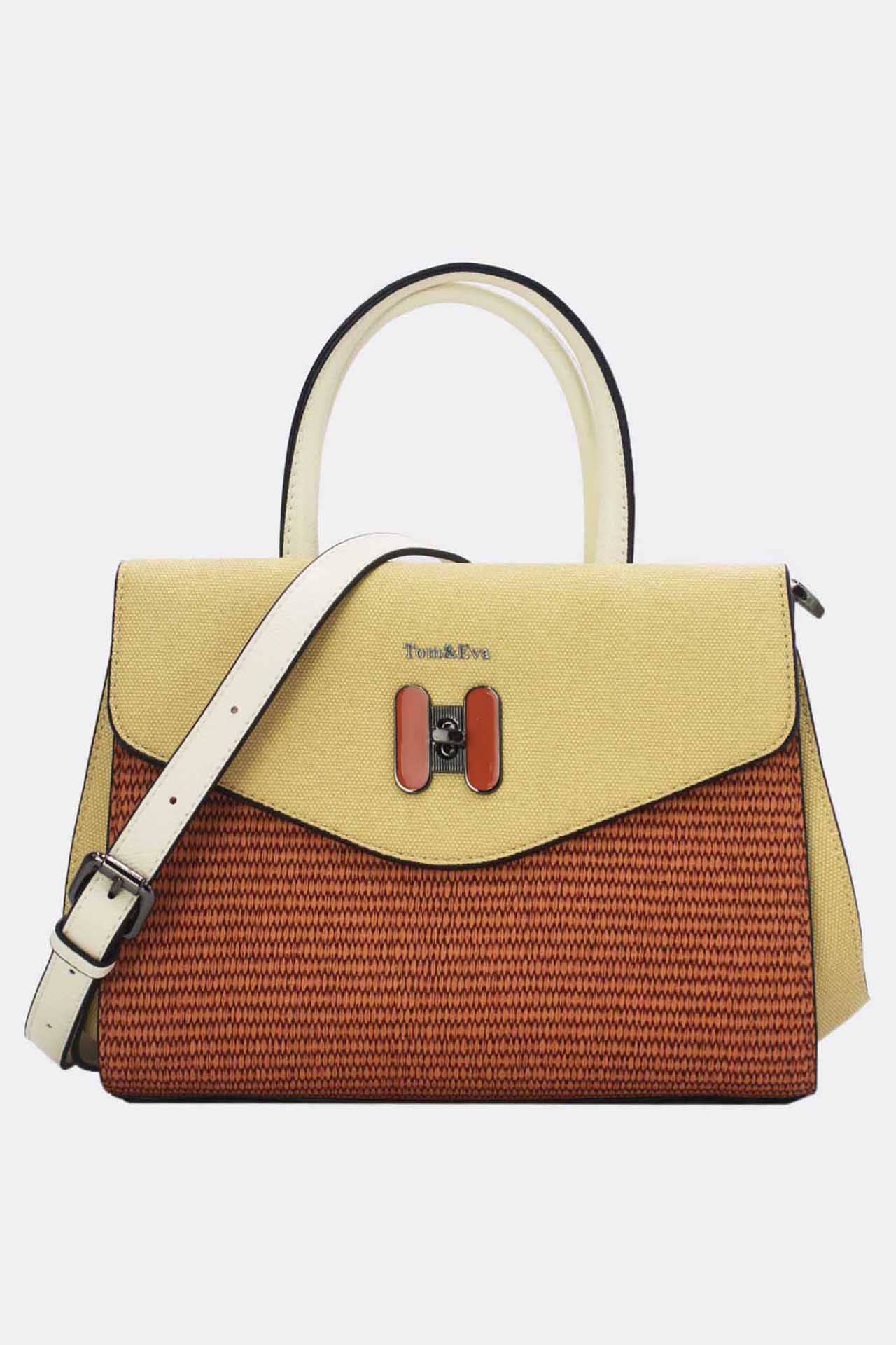 Tom&Eva (F.D.M diffusion) - Wholesale Top Handle Bag - Women's - Straw Effect Handbag with Decorative Flap 24B-602510