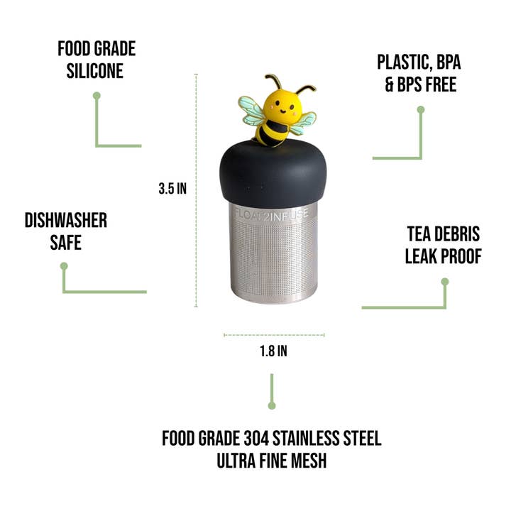 Float2infuse Tea Infuser - Wholesale Loose Tea - Bumble Bee | Floating Tea Steeper | Grey Base | Yellow4