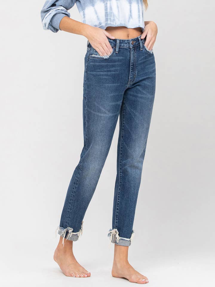 SAVAGE LOVE HIGH RISE CUFFED BOYFRIEND JEANS F4068 for wholesale on Faire