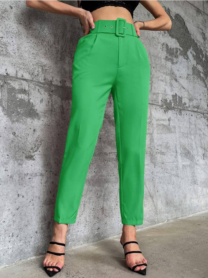 Queen Fashion - Wholesale Pants - Women's - solid belted tapered pants3
