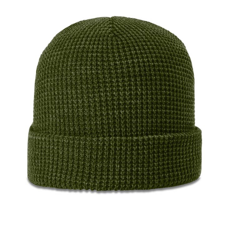 Custom Sewn on Patch, Avocado Waffle Knit Cuff Beanie R146 for wholesale on Faire0