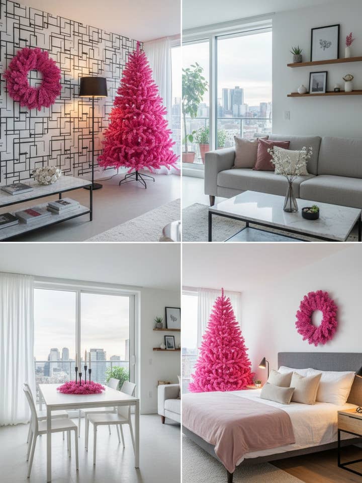 4' Pink Canadian Pine Christmas Tree with Metal Stand for wholesale by Perfect Holiday
