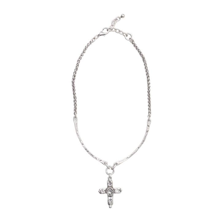 Handmade Cross Crystal Pewter Necklace - 4011 for wholesale by Chanour