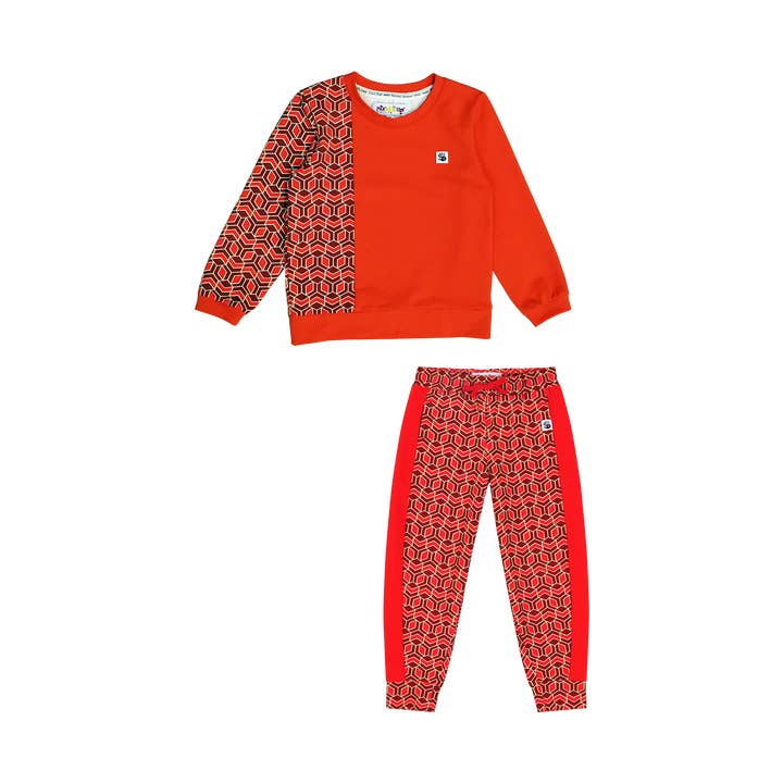 Set van sweatshirt en joggingbroek met ronde hals voor jongens - rood veelkleurig voor wholesale door Mixed Up Clothing