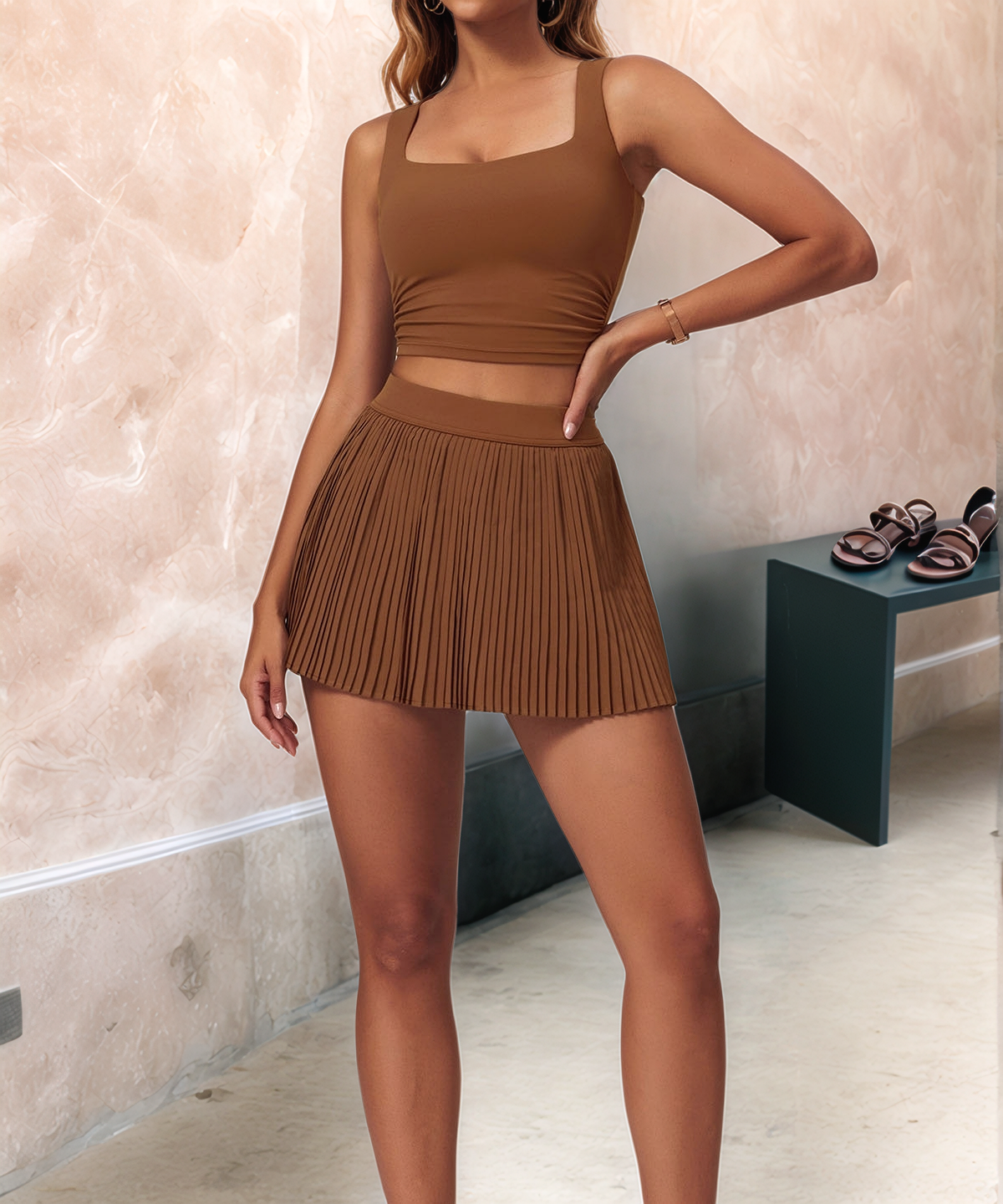 Crave by FW - Wholesale Activewear Set - Women's - Activewear Set With Tank and Accordion Pleated Skirt8