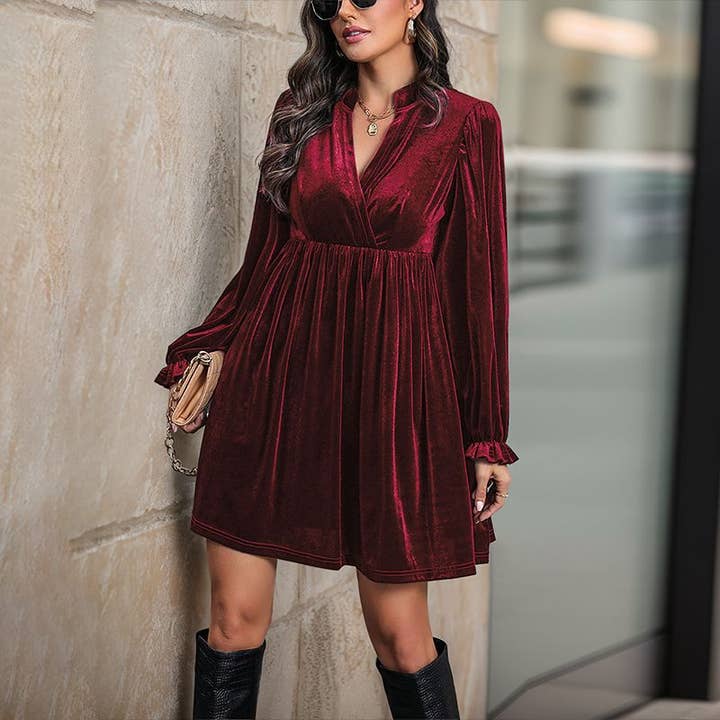 Masyal - Wholesale Dress - Women's - Long Sleeve Velvet Dress for Autumn and Winter4