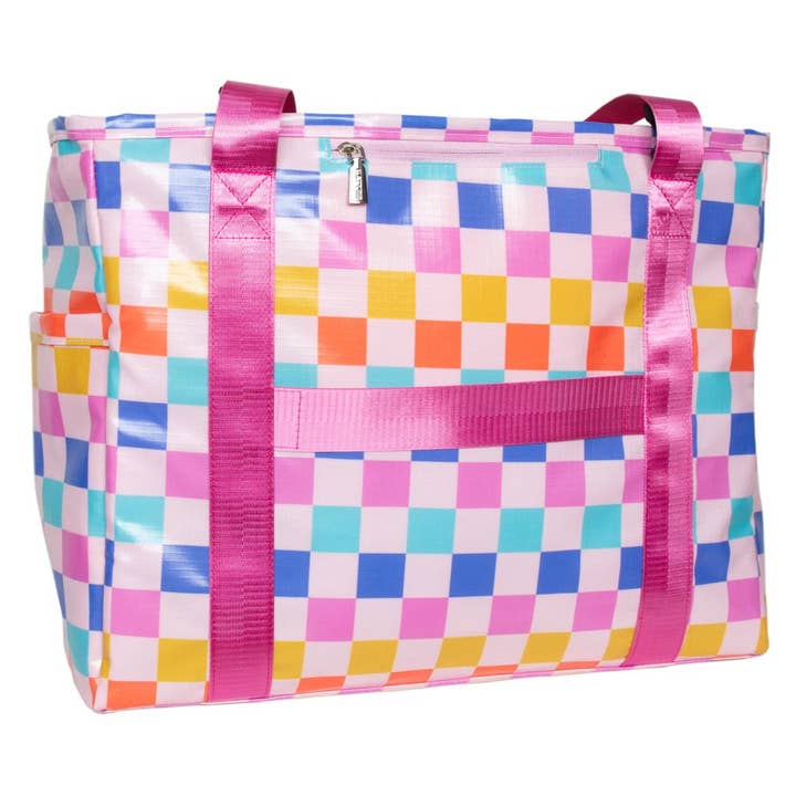 Multi Checker Multicolored Checkered Oversized Foldable Tote for wholesale on Faire
