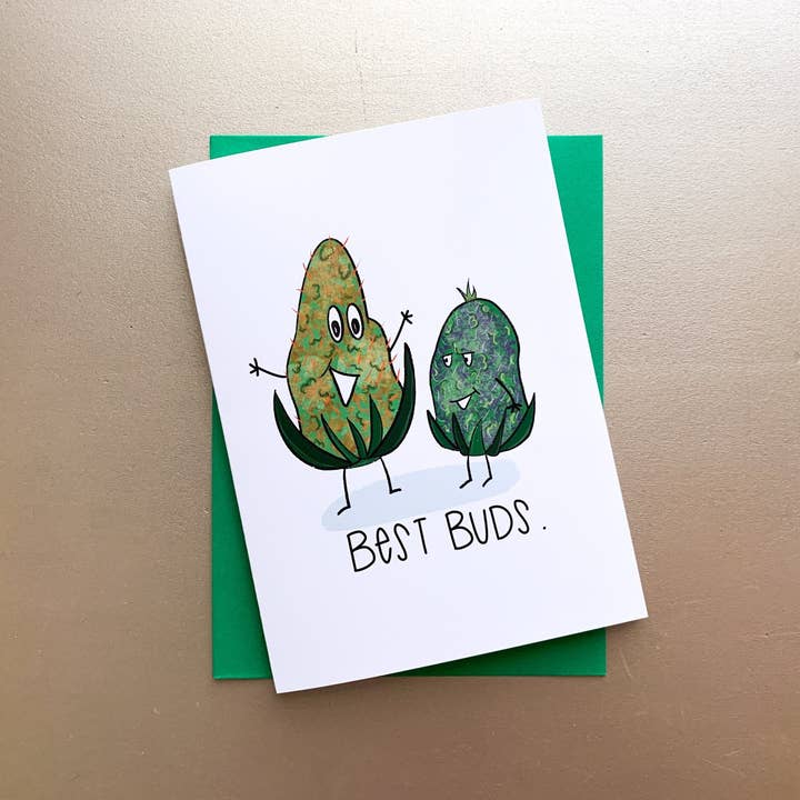Håndlavet Best Buds Cannabis Venskabskort til 420 af StoneDonut Design for engroshandel hos Stone Donut Design, LLC