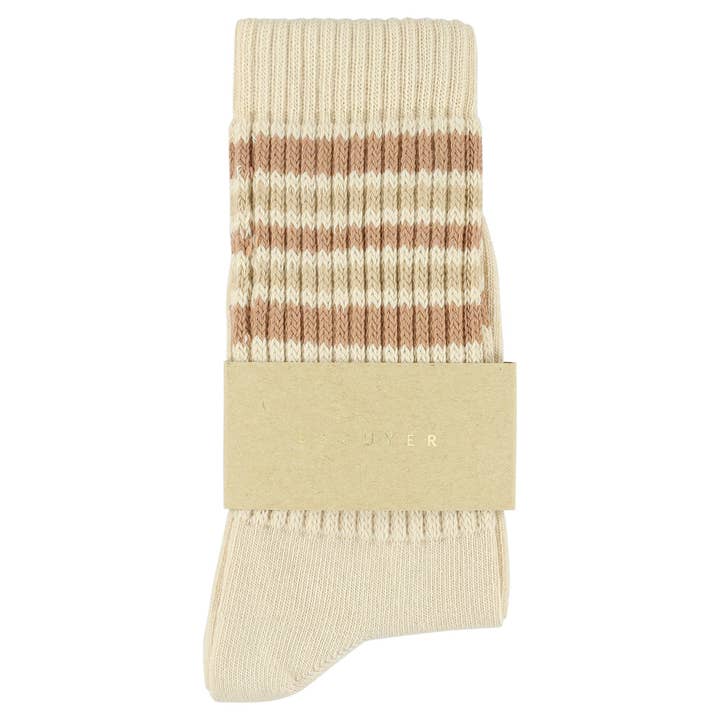 ESCUYER - Wholesale Socks - Women's - Women 5 Stripes Socks - Bright Ecru / Pink1