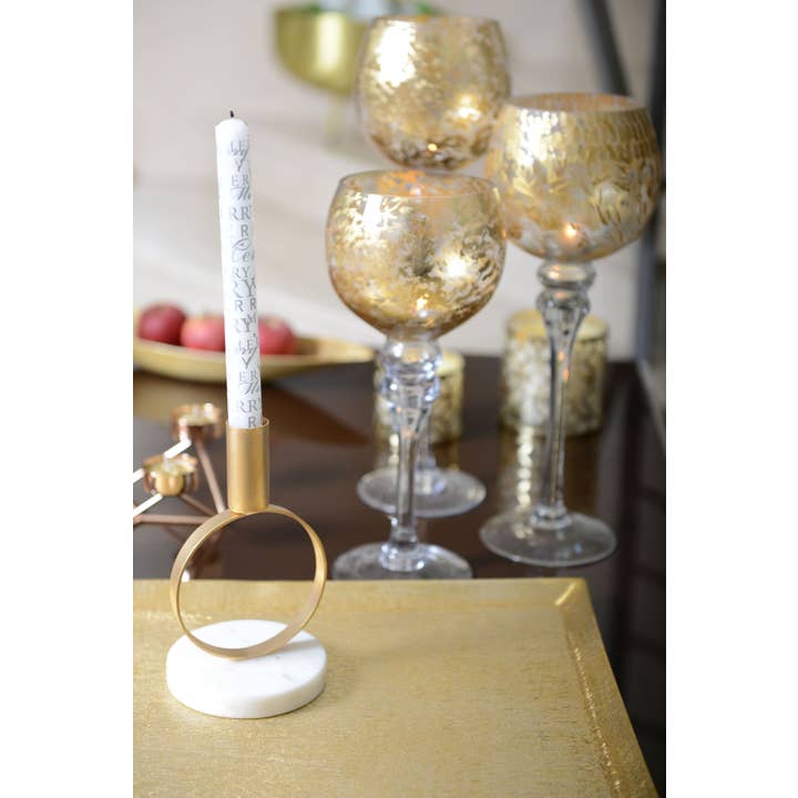 AULICA - Wholesale Candle Holder - Matte Gold Round Candle Holder Marble Base H.17 Cm