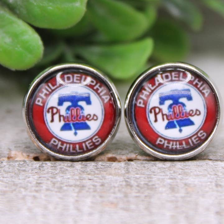 Phillies Baseball || 12mm Glass Stud Earrings || Hypoallergenic for wholesale by Hylidae Boutique