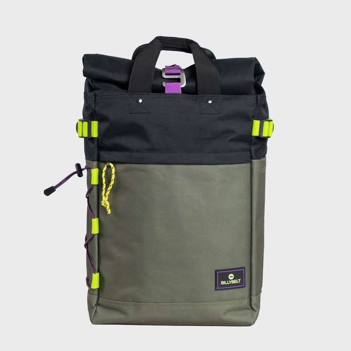 Ryggsäck 100% återvunnen polyester Roll-top - Khaki och svart för wholesale av BILLYBELT