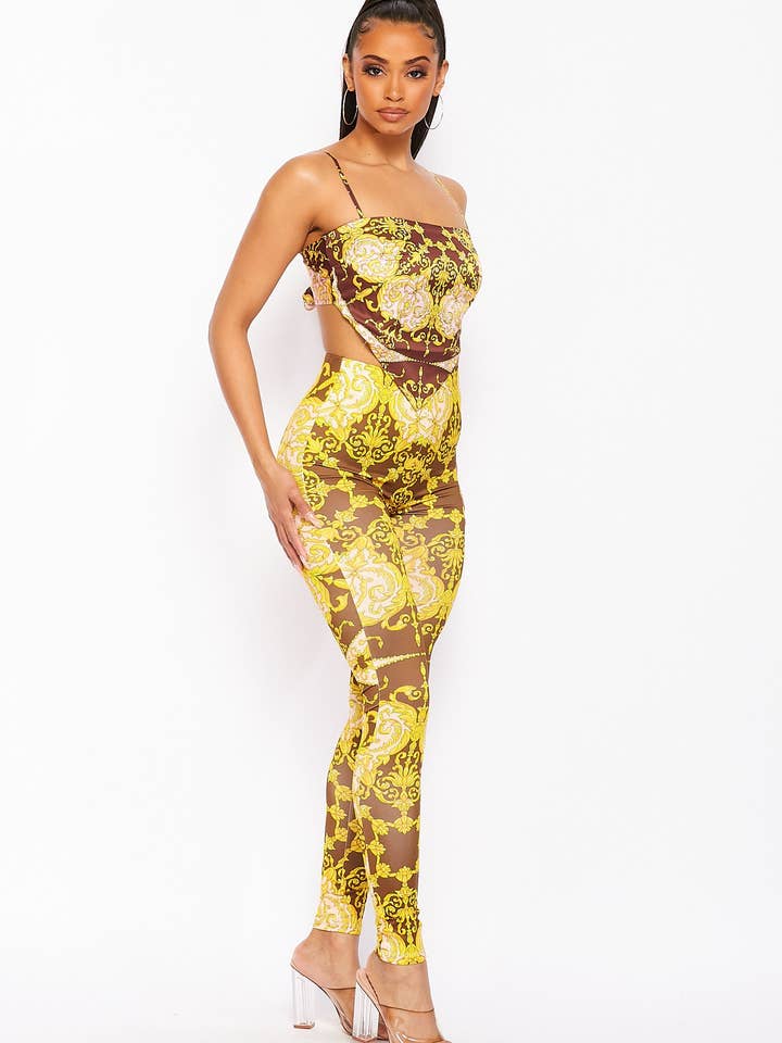 Baroque print crop top and leggings set. for wholesale by N1