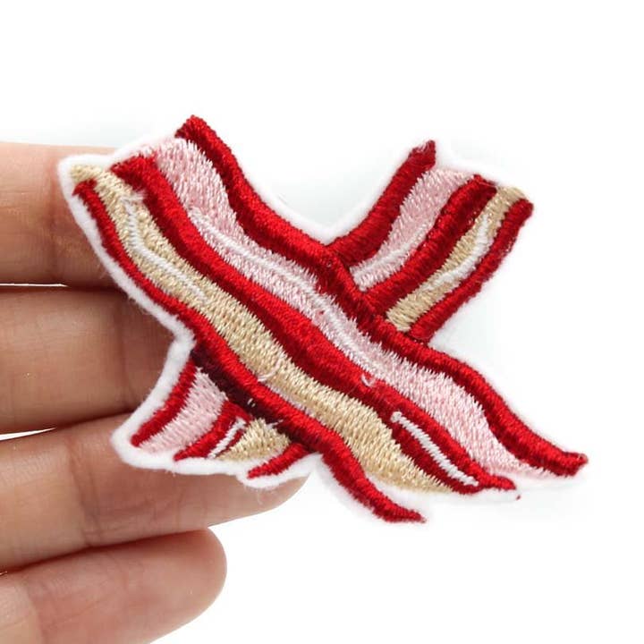 Bacon Strips Iron-On Embroidered Patch for wholesale by Project Pinup