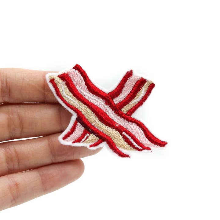 Bacon Strips Iron-On Embroidered Patch for wholesale by Project Pinup