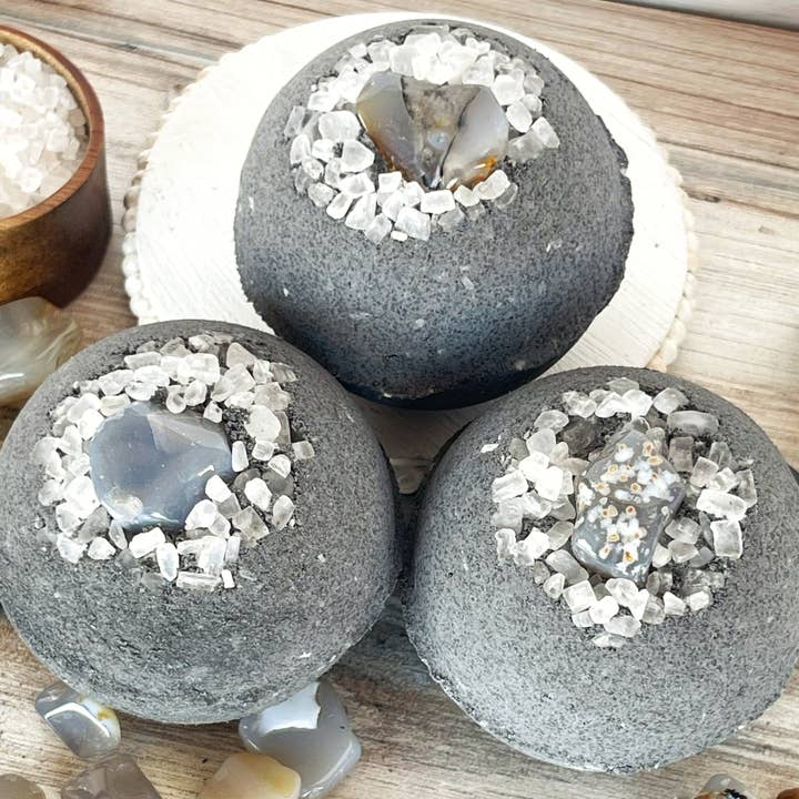 Rage Gems & Jewelry - Wholesale Bath Bomb/Fizz - Activated Charcoal, Agate & Coarse Sea Salt Bath Bomb