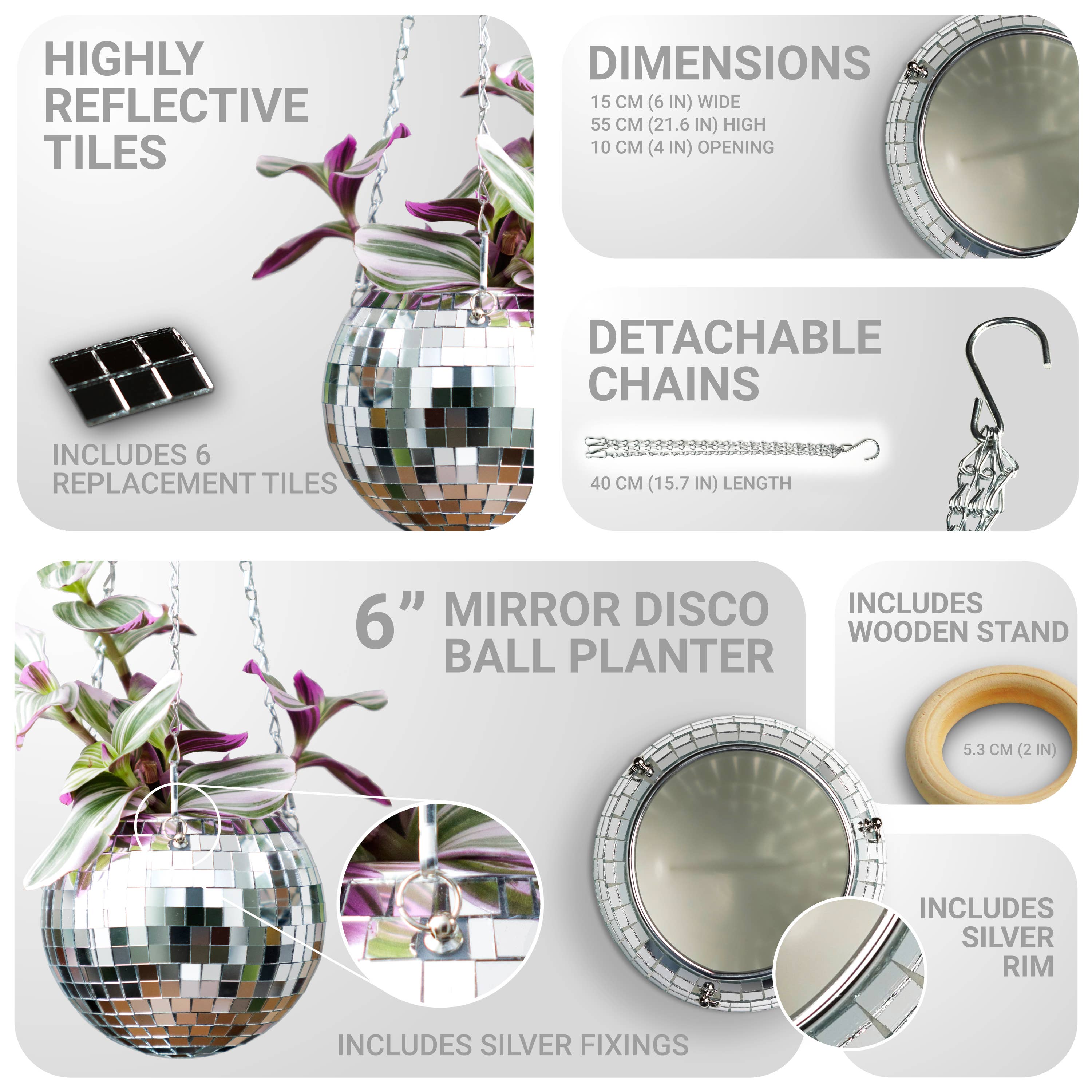 Bubblegum Stuff UK - Wholesale Hanging Planter - Disco Ball Hanging Planter 6-inch | Home & Lifestyle Gift1