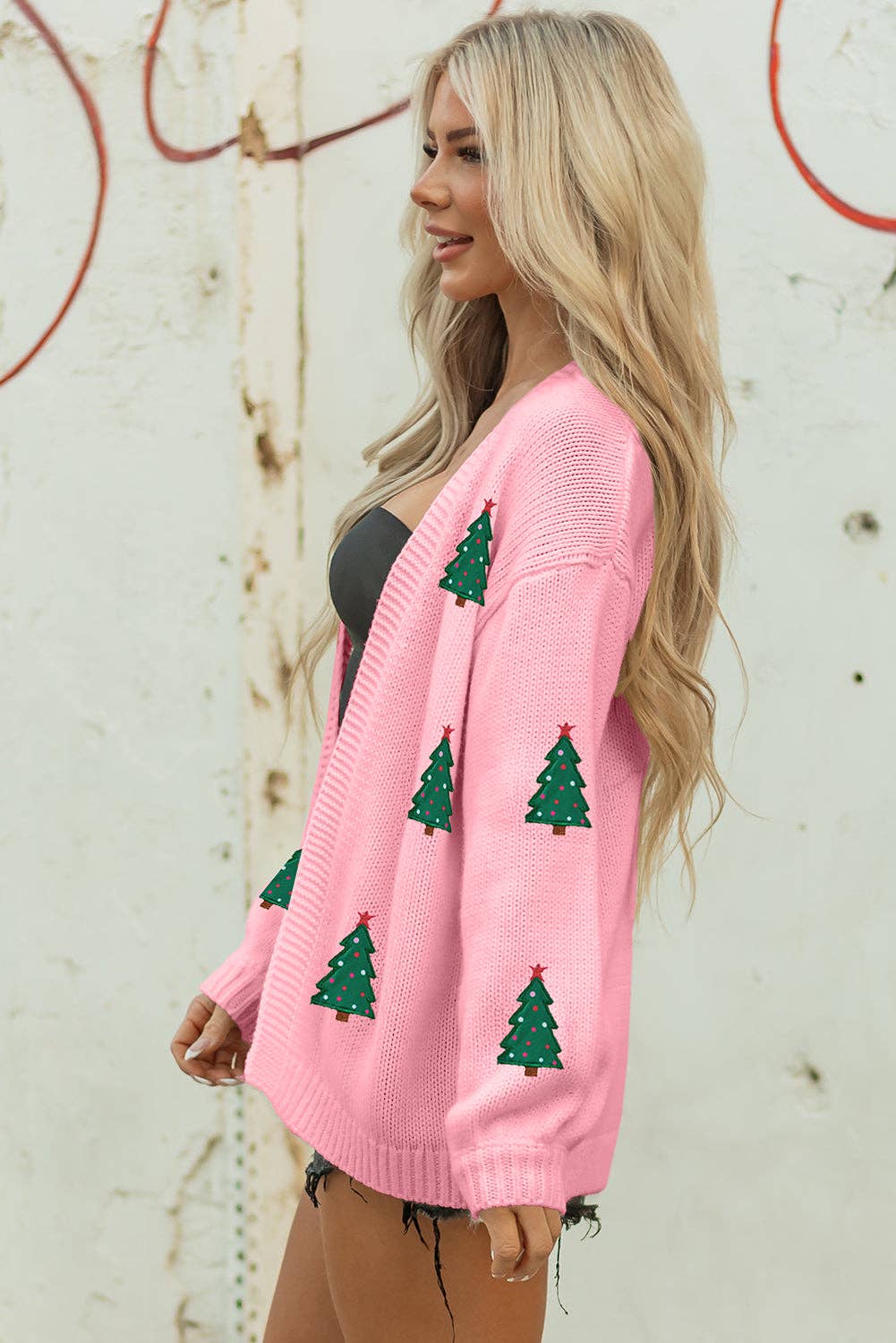 LALA LOO - Wholesale Cardigan - Women's - LALALOO Holiday Embroidered Open Front Midi Cardigan13