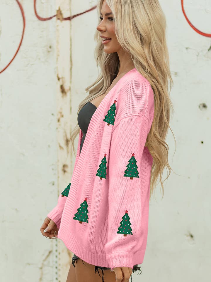 LALA LOO - Wholesale Cardigan - Women's - LALALOO Holiday Embroidered Open Front Midi Cardigan13