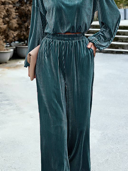 HIDDENBRAND - Wholesale Top & Pant Set (NOT Loungewear) - Women's - Women's Velvet Suit Casual Two Piece4