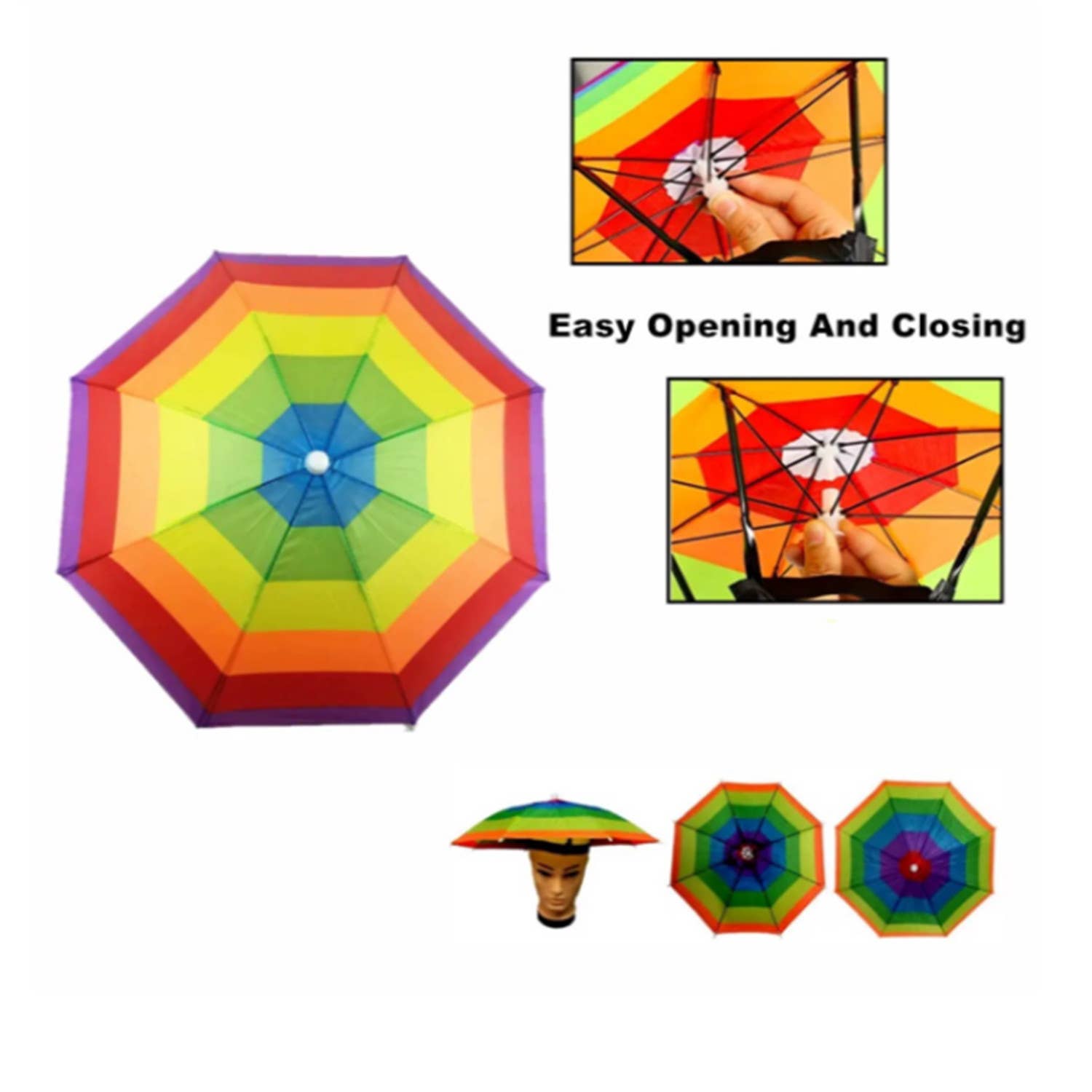 Tsyware - Wholesale Umbrella - Unisex - Umbrella Hat With Head Strap Funny Rainbow Colorful2