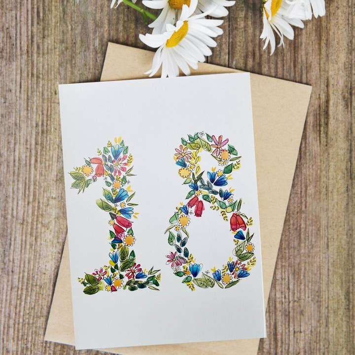 18th Birthday/Anniversary Card x5 for wholesale by Badibidu Watercolours