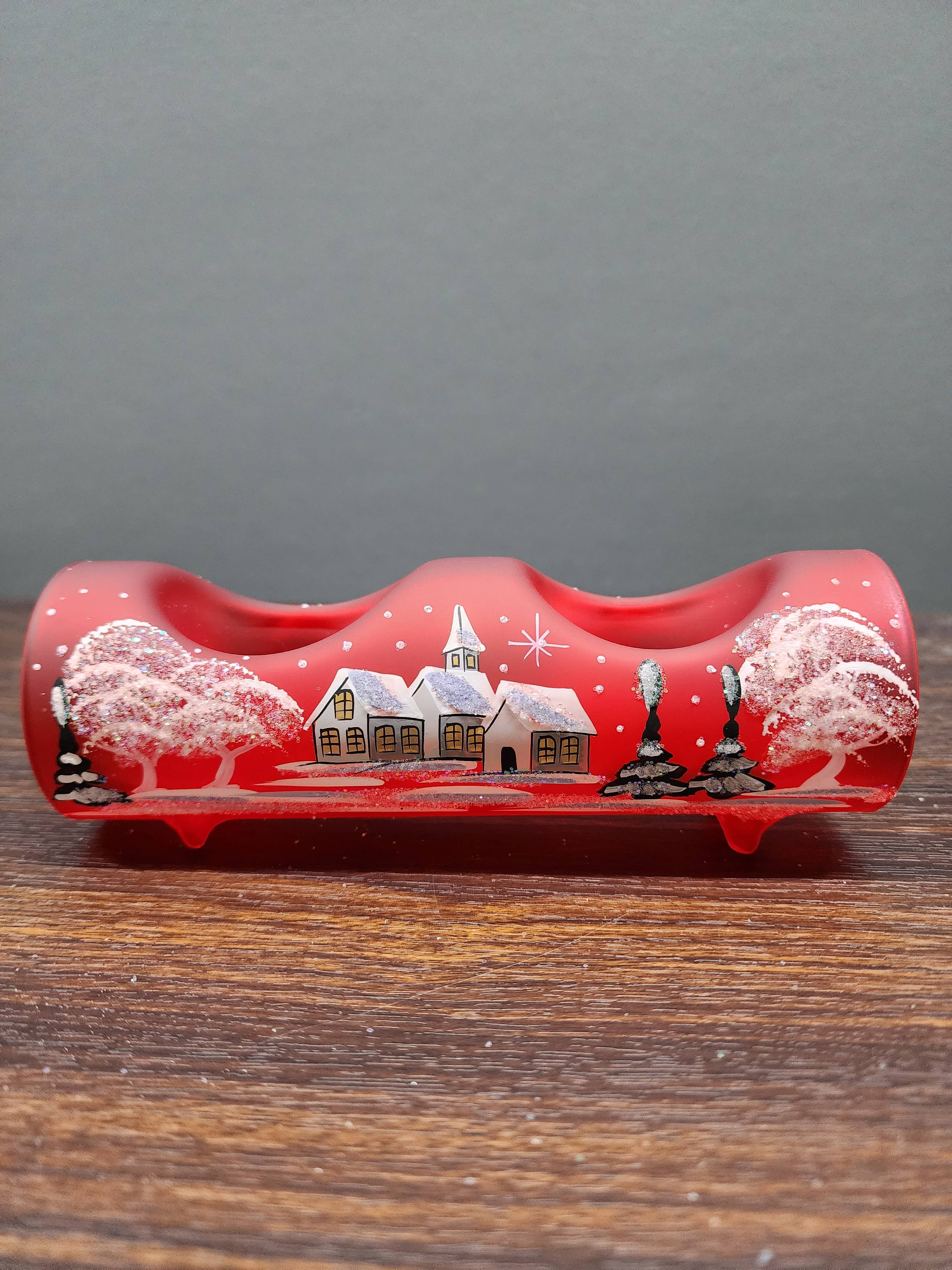 Glass by Iness - Wholesale Candle Holder - White Church In Winter Wonderland Collection - Candle Holder21