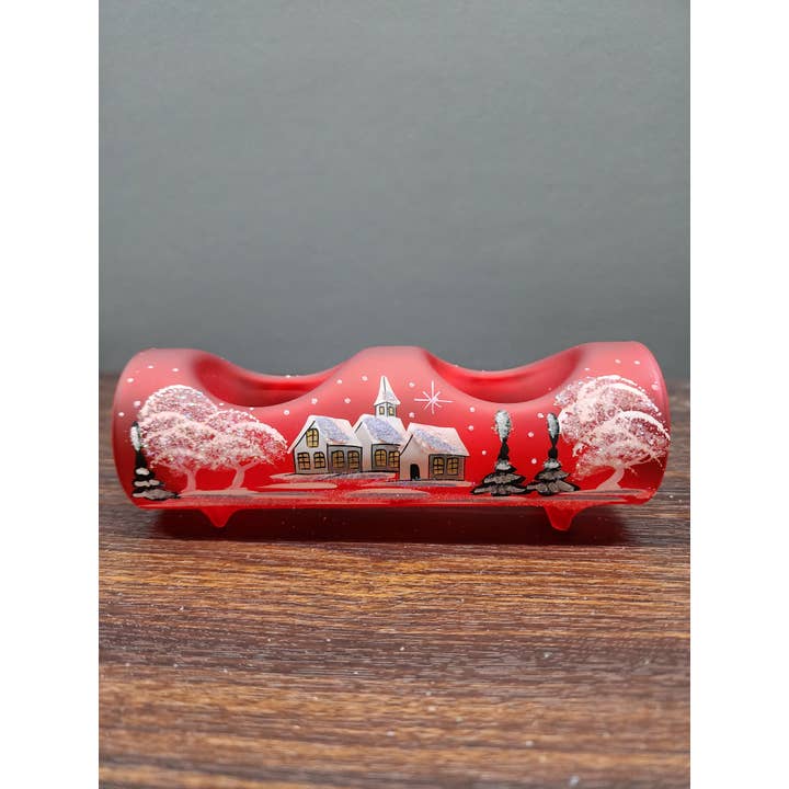 Glass by Iness - Wholesale Candle Holder - White Church In Winter Wonderland Collection - Candle Holder21