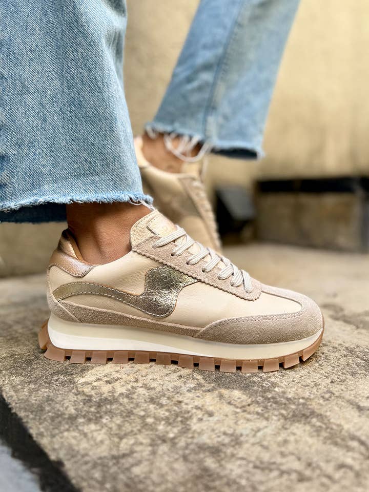 Ready to Ship - Lumia – Beige – Cow Leather Sneakers for wholesale by PMK SHOES