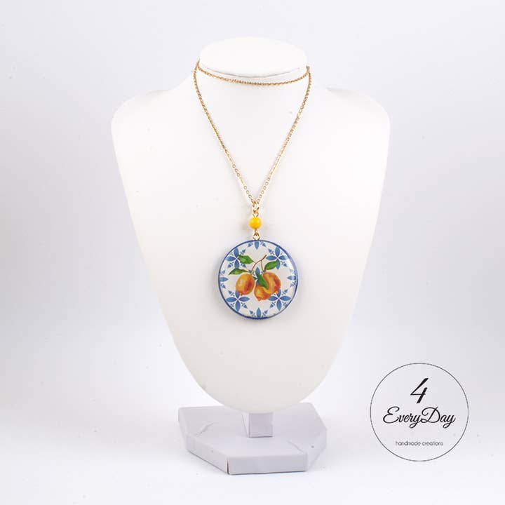 Medaglione artigianale in legno e resina Maiolica limoni per la vendita all'ingrosso da parte di 4everyday Handmade