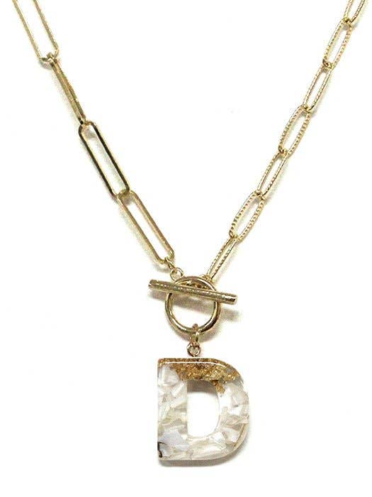 MiMi Wholesale - Wholesale Pendant/Charm Necklace - KN8165 Assorted 16 Piece Gold Acrylic Initial Toggle Chain Necklace Pack4