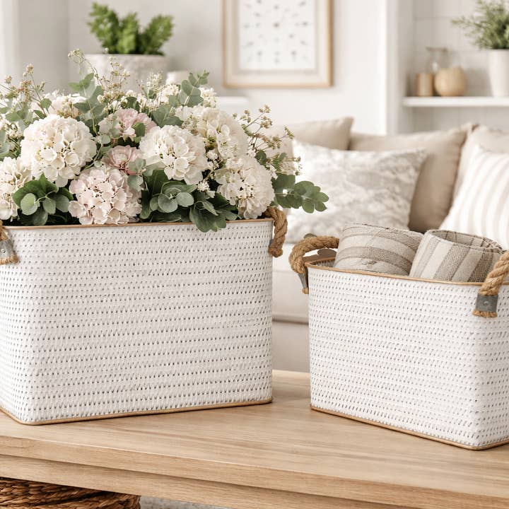 Set of 2 Metal Embossed Containers for wholesale by Buckeye Craft Co.