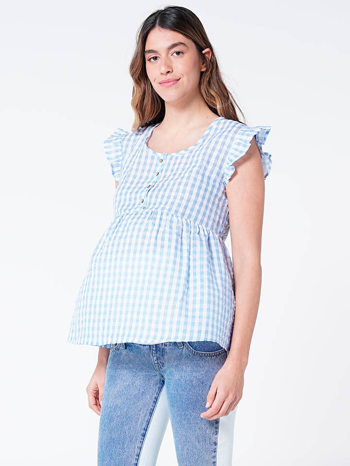 Blusa de Amamentação de Vichy Quadrado por atacado de Ohma Barcelona